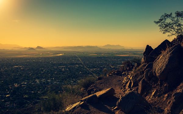 The Phoenix valley at sunset seen from Camelback Mountain